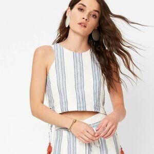 Tularosa Marley Crop Top Linen Chambray Stripe Tassel Sleeveless Tank Top XS